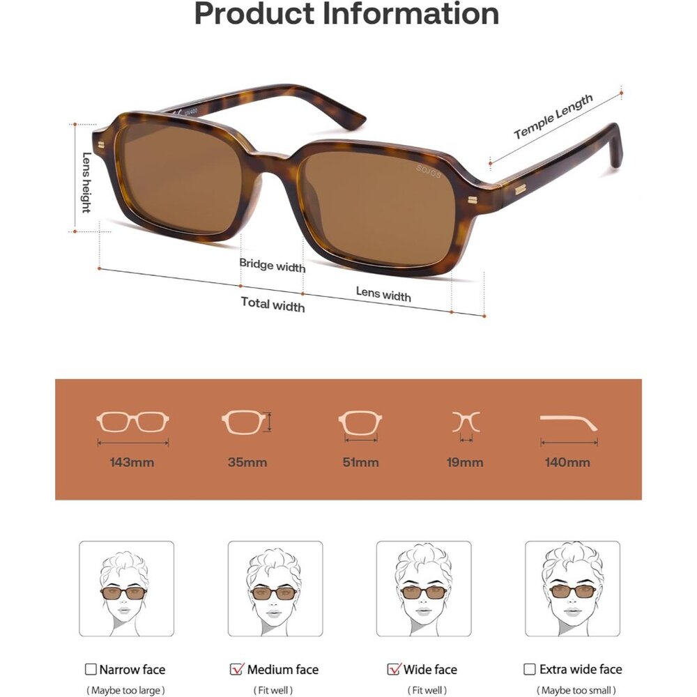 Lightweight Brown Tortoise Rectangle Sunglasses -… - image 5